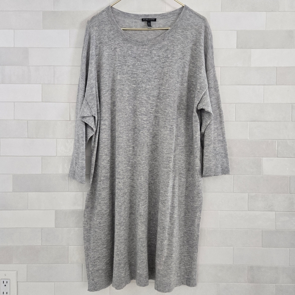 Eileen Fisher Merino Wool Alpaca Tunic Top Sweater Dress Gray Long Sleeve XL